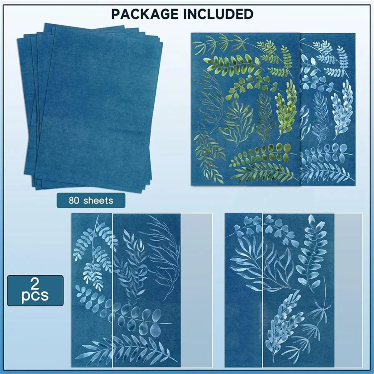 Home Tool 80 Pcs Cyanotype Paper, High Sensitivity Sun Print Paper Kit with 2 Sleeves,DIY Arts and Crafts Project