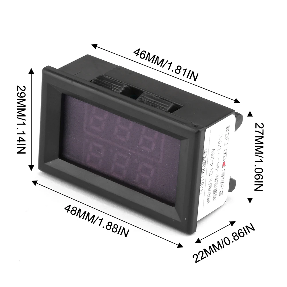 DC 3-digit Dual Display Thermometer -55~+120 ℃/-67~248 ℉ 4-28V Temperature Measurement with NTC metal waterproof probe H28TT