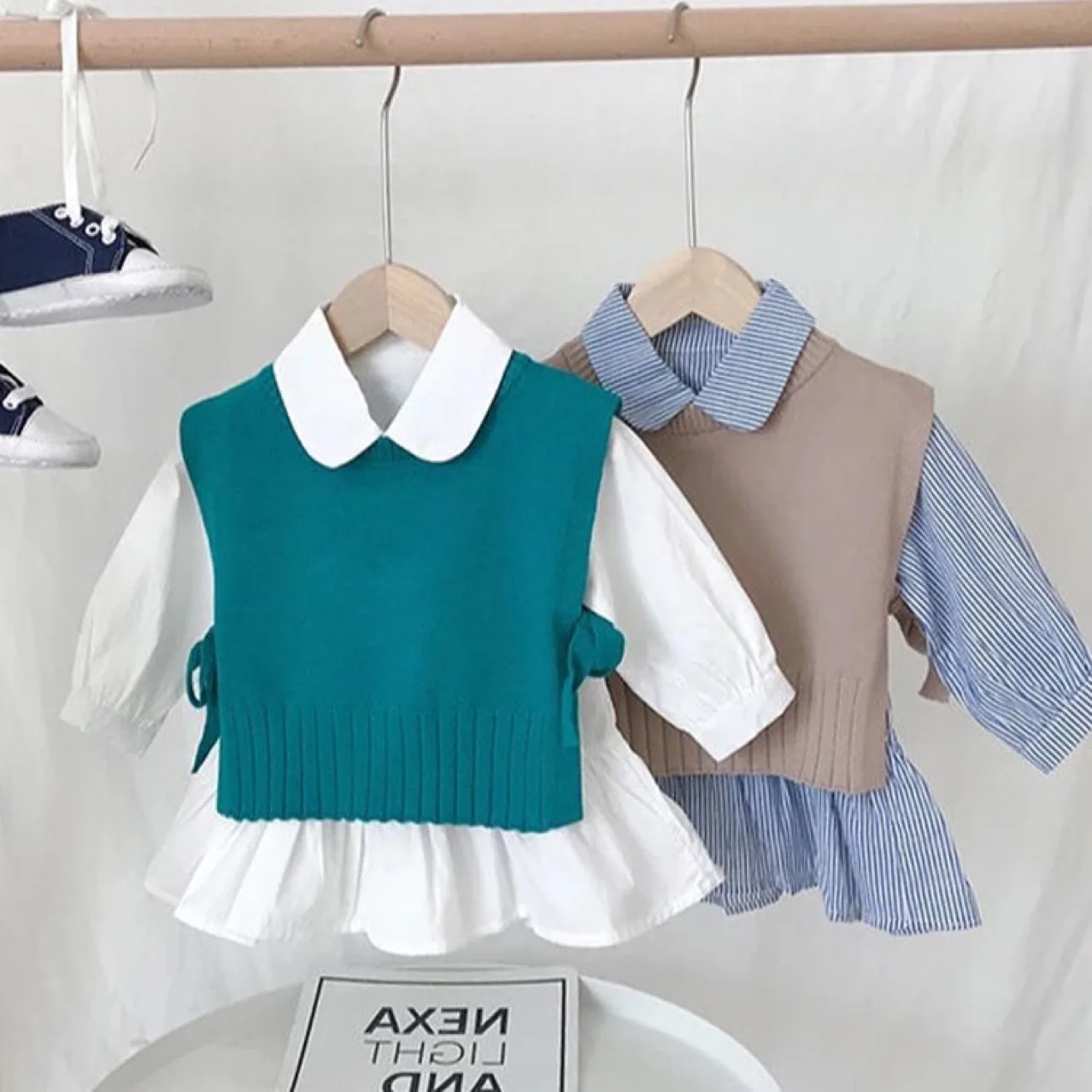 2023 Spring Autumn Baby Girls Sweet Candy Color Knitting Sweater Vest Shirts Clothing Sets Children Korean Blouse Vest Outfits