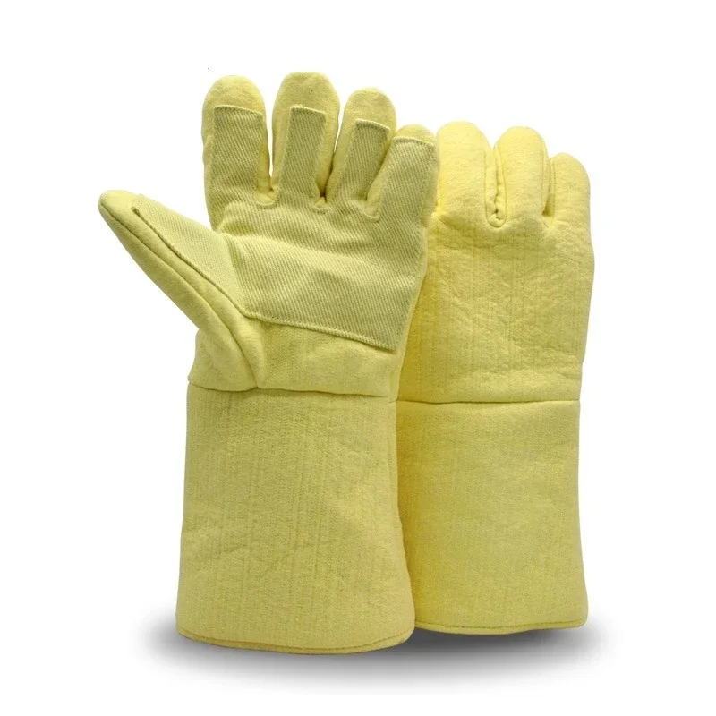 

Yellow Aramid 500 Degree Heat Resistant Gloves Industrial Palm Reinforced High Temperature Gloves