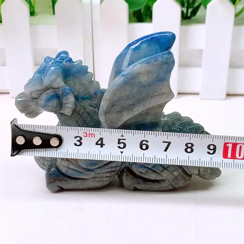 9.5CM Natural Blue Aventurine Fly Dragon Carving Healing Crystal Reiki Carved Stones Gift Room Decoration Gift 1pcs