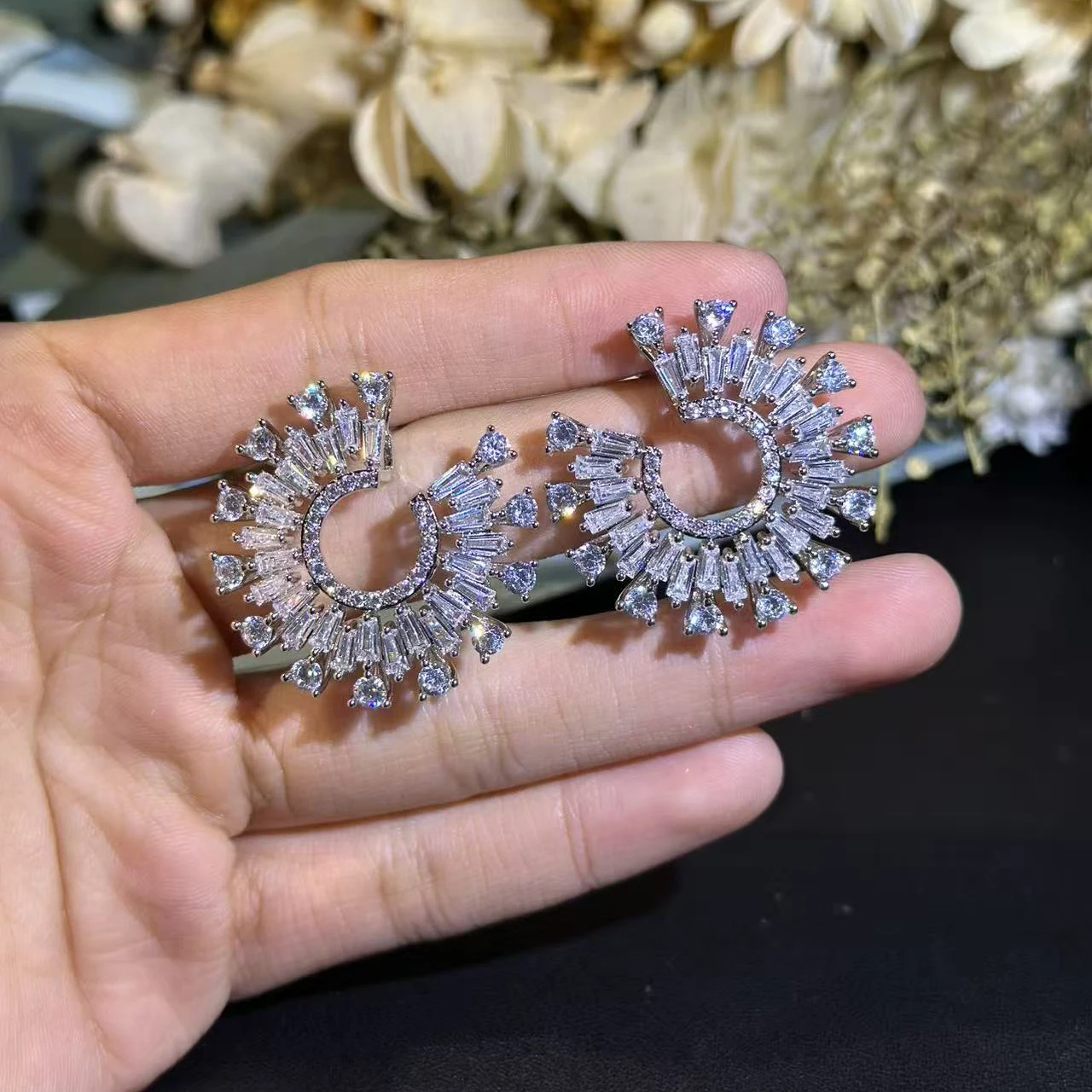 Round Geometry Cubic Zirconia American Wedding Party Earring for Women  Brincos boucle D'oreille