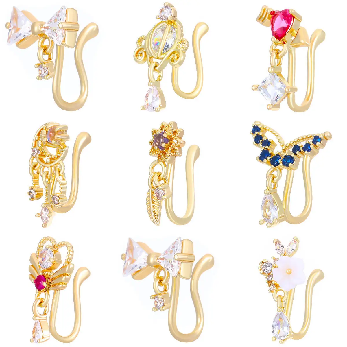 

ex Медь Встроенный цирконий U-образный шпилька для носа без пирсинга Поддельный пирсинг Кольцо в носу Faion Ювелирные изделия Accory