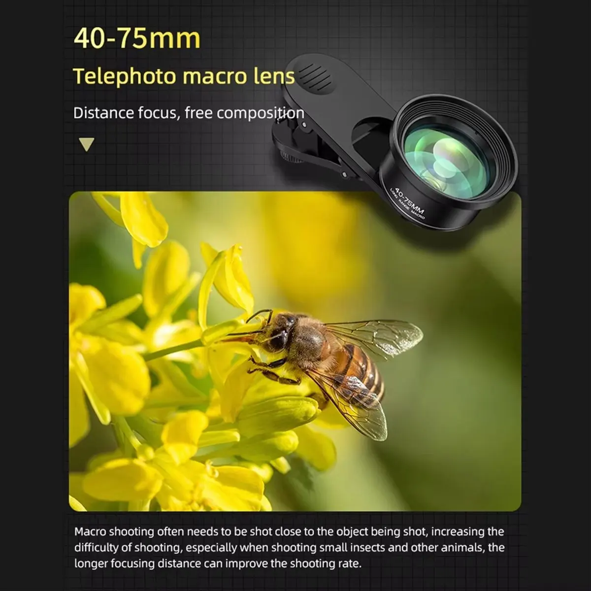 4K UHD Phone Camera Lens 10X Universal Smartphone Macro Lens with Phone Clip for Smartphone