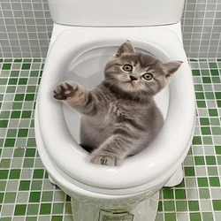 Vivid 3d Hole Cat Dog Animal Toilet Stickers Home Decoration Diy Wc Washroom Pvc Posters Kitten Puppy Cartoon Wall Art Decals