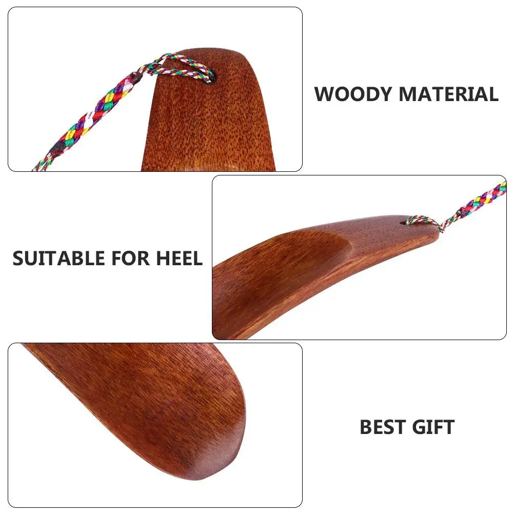 Portable Solid Wood Mini Shoehorn Trumpet Shape Brown Handmade Tool Fits Heel Well Reduces Bending Back Pain Relief for Indoor