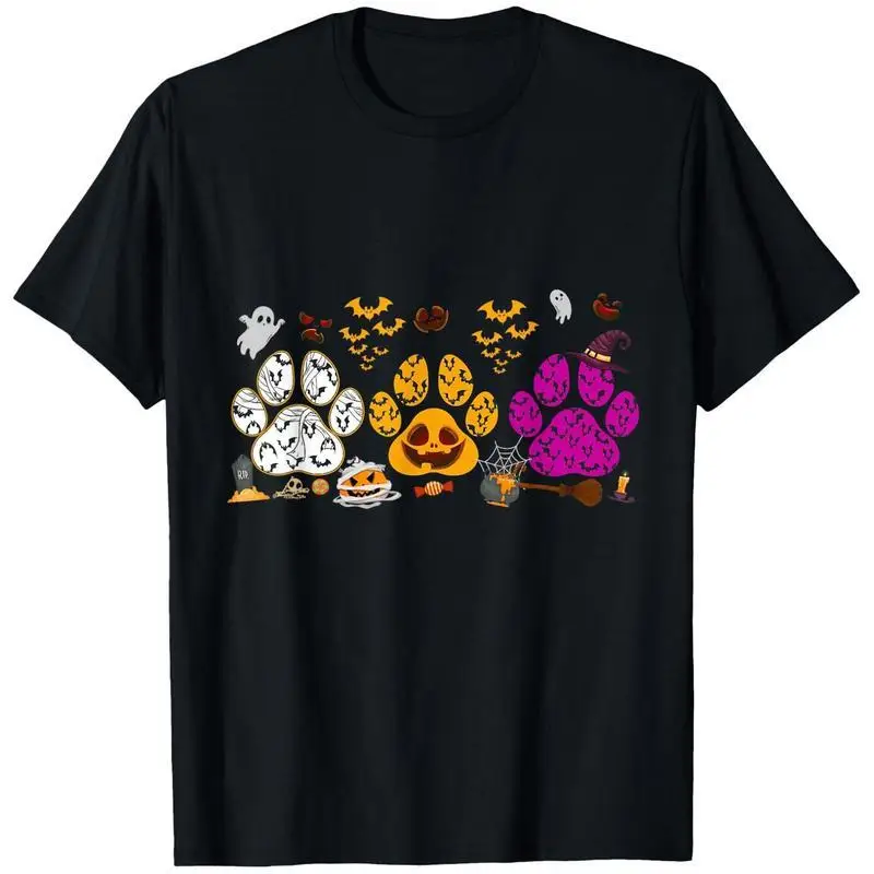 

Unisex Halloween Paw Print T-Shirt | Cute Spooky Pet Lover Tee | Ghost Pumpkin Bat Fall Autumn Season Gift