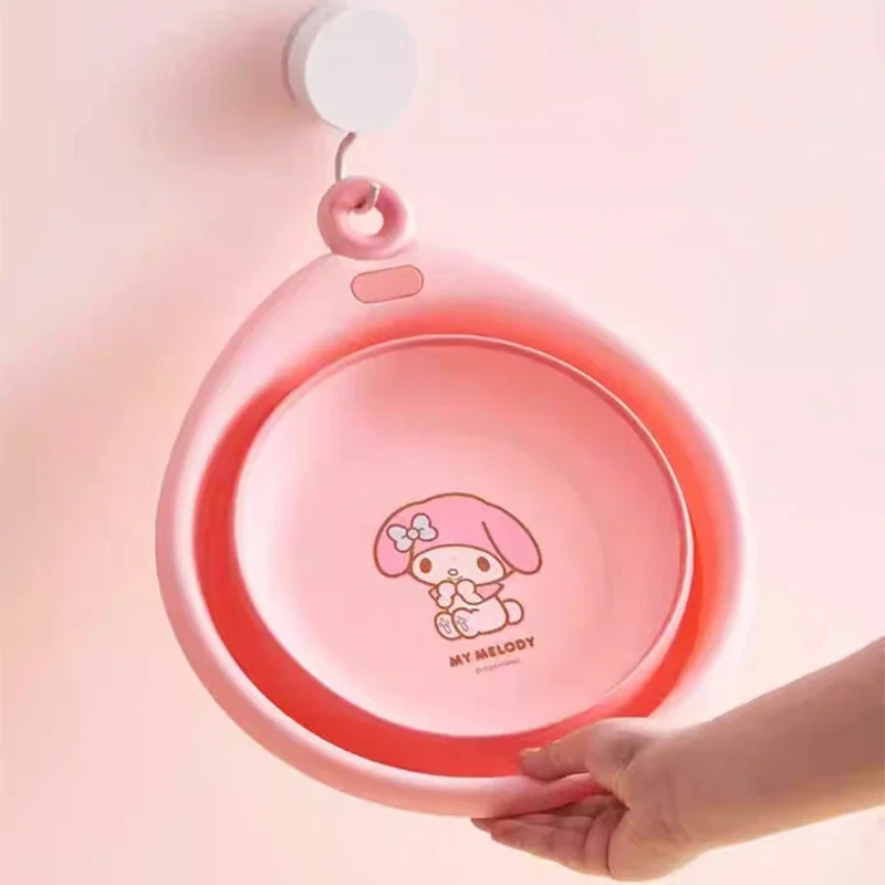 Sanrio Kawaii My Melody Folding Basin Cinnamoroll Anime Cartoon Fashion Exquisite Durable Household Bathroom Foldable Wash Basin