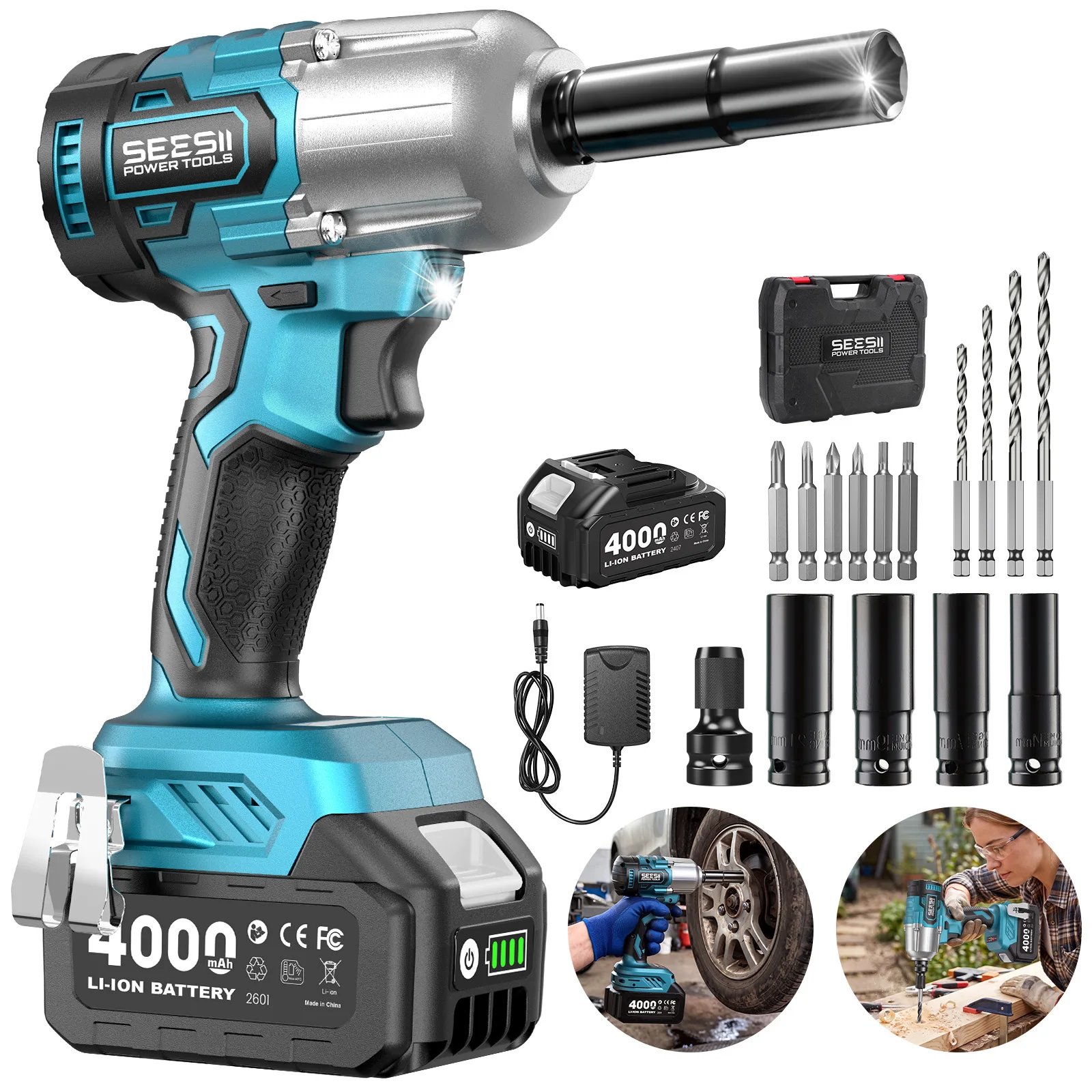 Seesii WH650 Pro 3-in-1 Impact Wrench & Screwdriver & Cordless Drill 1/2