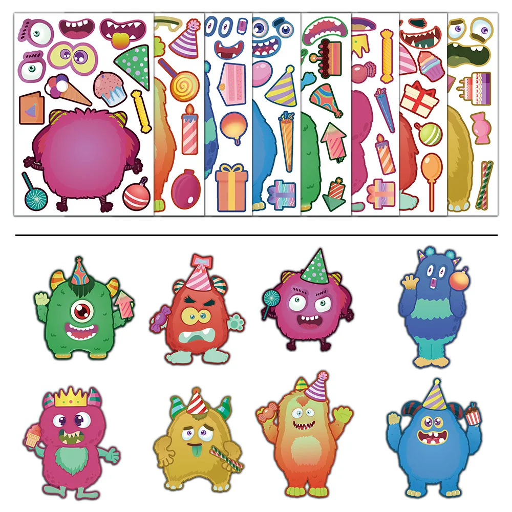 8PCS  Sticker Cute Monster Puzzle Decoration Booklet Luggage Graffiti Waterproof Handmade Stickers