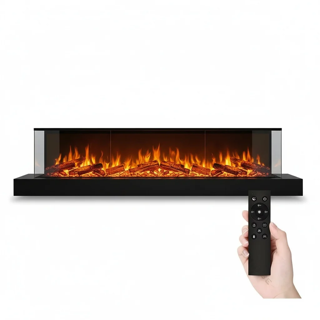 

LCD Holographic Fireplace, 2470mm 220V Electric Heating Fireplace Insert, 3D Realistic Flame, Built-in Home Decorative Heater