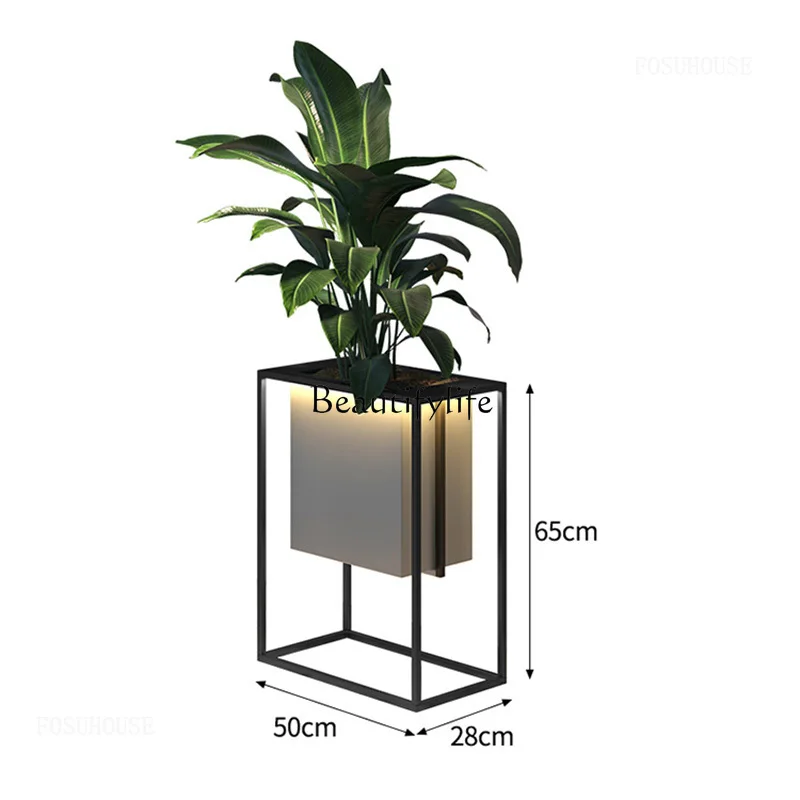 Nordic Personality Flowerpot Holder for Hotel Lobby Rust-proof Metal Luminous Plant Stand Creative Unique