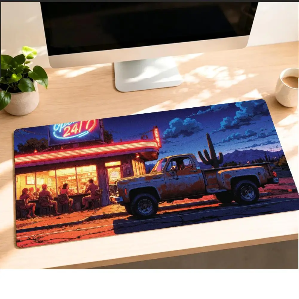 Retro Neon Restaurant Pickup Truck Mousepad Pc Gaming Mouse Pads Laptop Desk Mats Office Decor Mouse Carpet Big Mousepepad Rug
