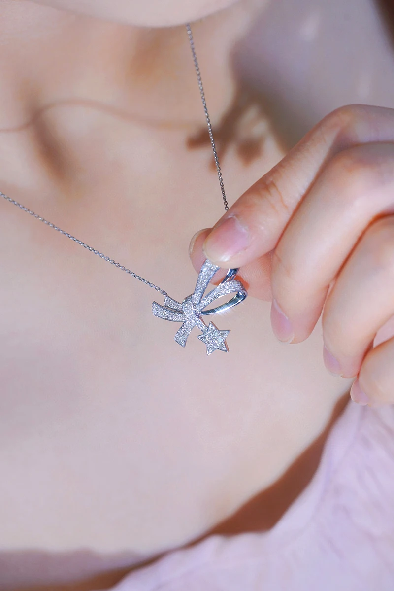 KUGG 100% 18K White Gold Necklace Romantic Style 0.45carat Real Natural Diamond Pendant Necklace for Women Engagement Jewelry