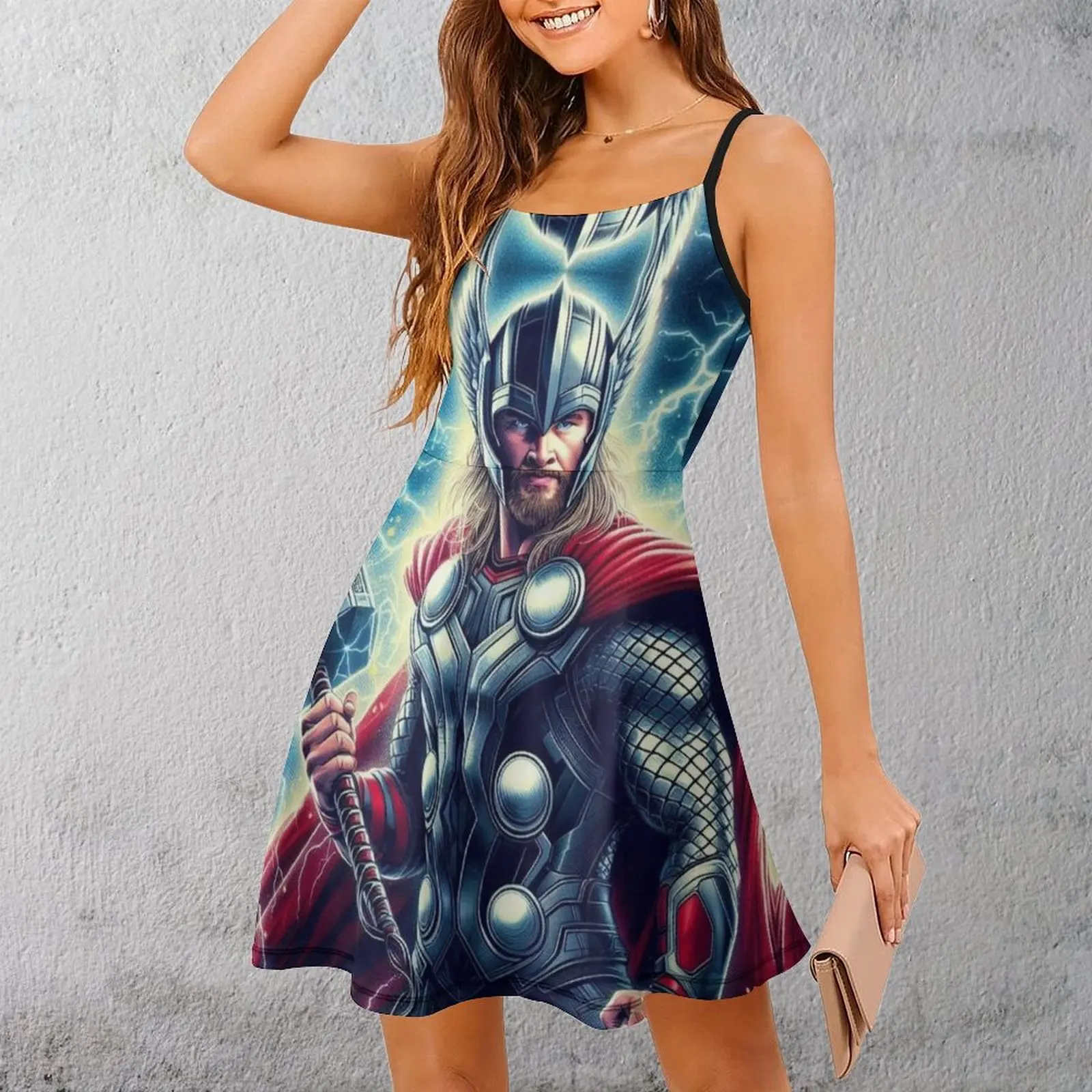 Roupas femininas exóticas vestido suspensor Thor Deus do Trovão Relâmpago Fijo de Odin Senhor de Asgard Thor (134) Vestido tipo estilingue feminino