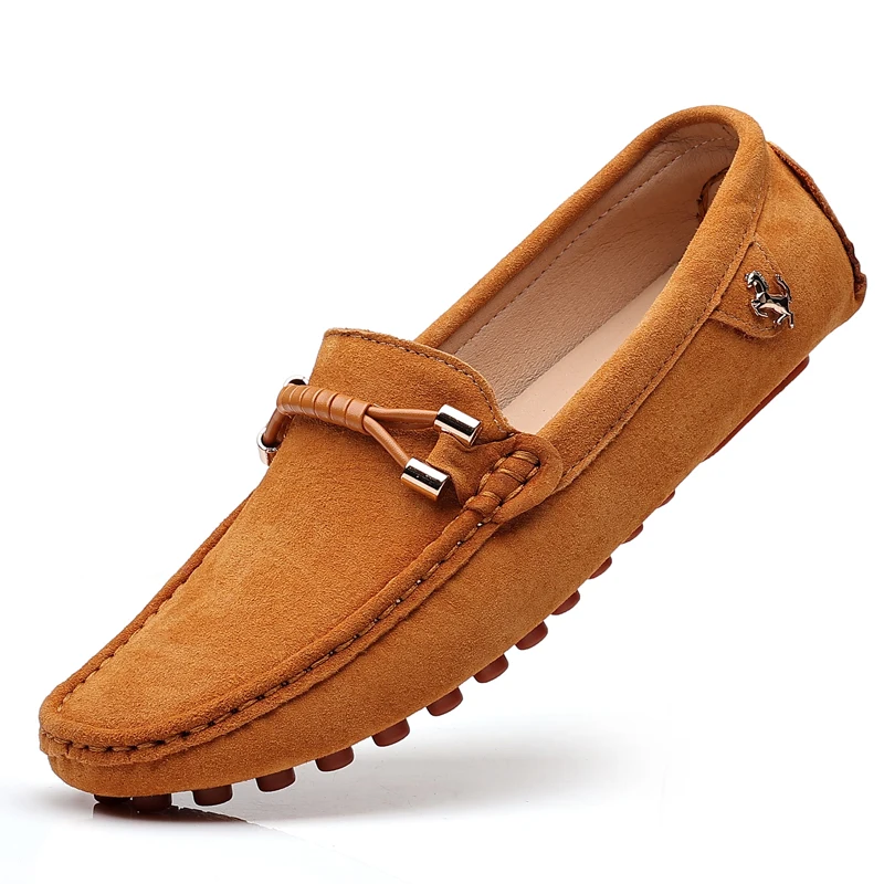 Zapatos informales sin cordones de verano para hombre, mocasines de gamuza marrón de diseñador a la moda, mocasines ligeros para hombre, zapatos de conducción antideslizantes