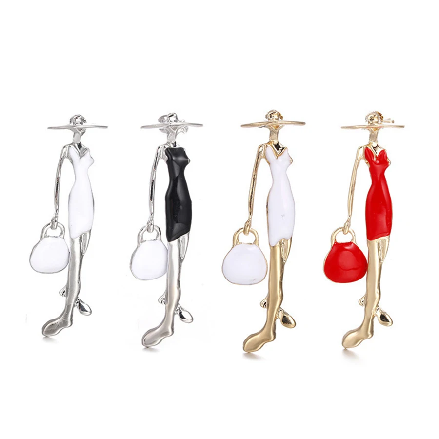 Fashion Red Pretty Lady Brooches Paris Girls Brooches Enamel Pins Jewelry for Women Bags Hats Scarf Suit Accessories
