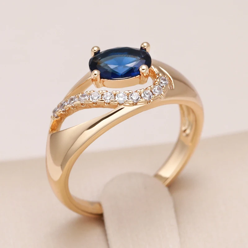 Kinel Hot Blue Natural Zircon Bride Wedding Ring Fashion 585 Rose Gold Color Vintage Daily Jewelry for Women Russian Accessories