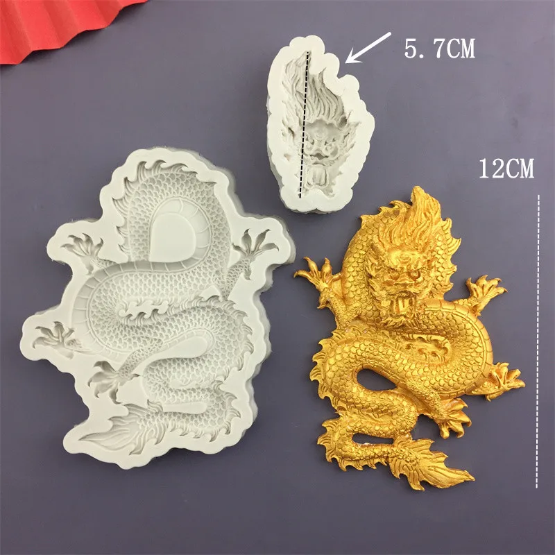 Aomily 3D Silicone Dragon Shaped Best Wishes Fondant Cake Chocolate Mould Soap Candle Polymer Clay Crafts DIY Forms Base Tools