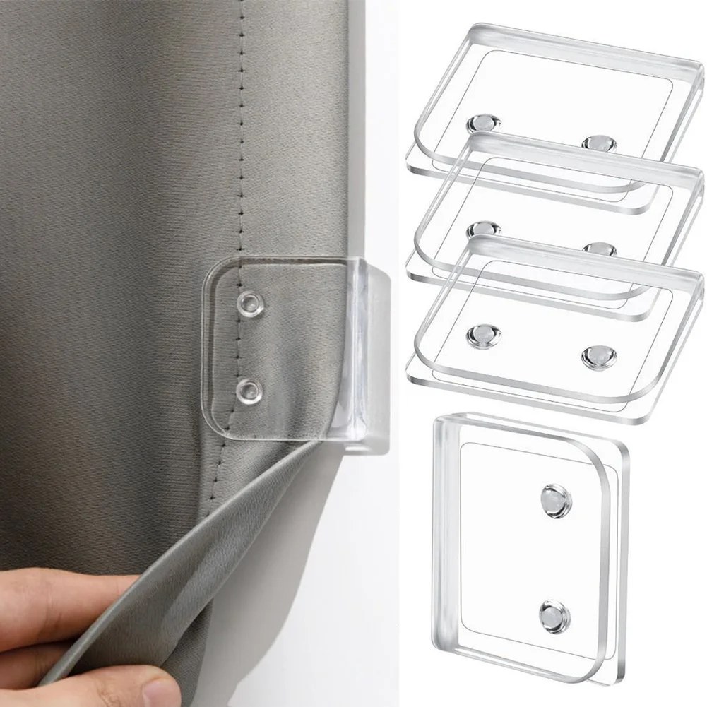 4pcs Windproof Self-Adhesive Shower Curtain Clips - Transparent Plastic Bathroom for Secure Curtain Fixing, Easy to Install