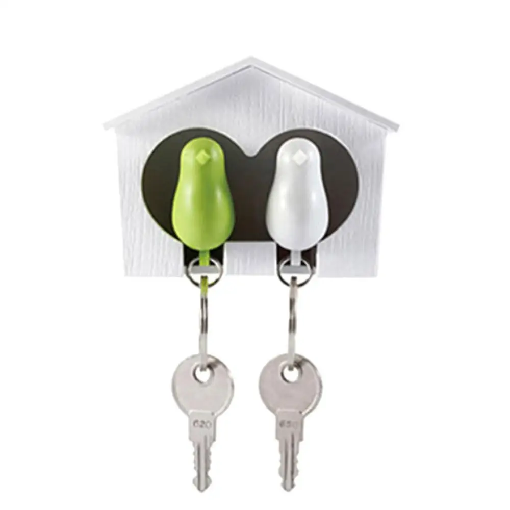 2Pcs Bird Keychain + 1Pc Sparrow Birdhouse Home Wall Mount Key Ring Holder Decor