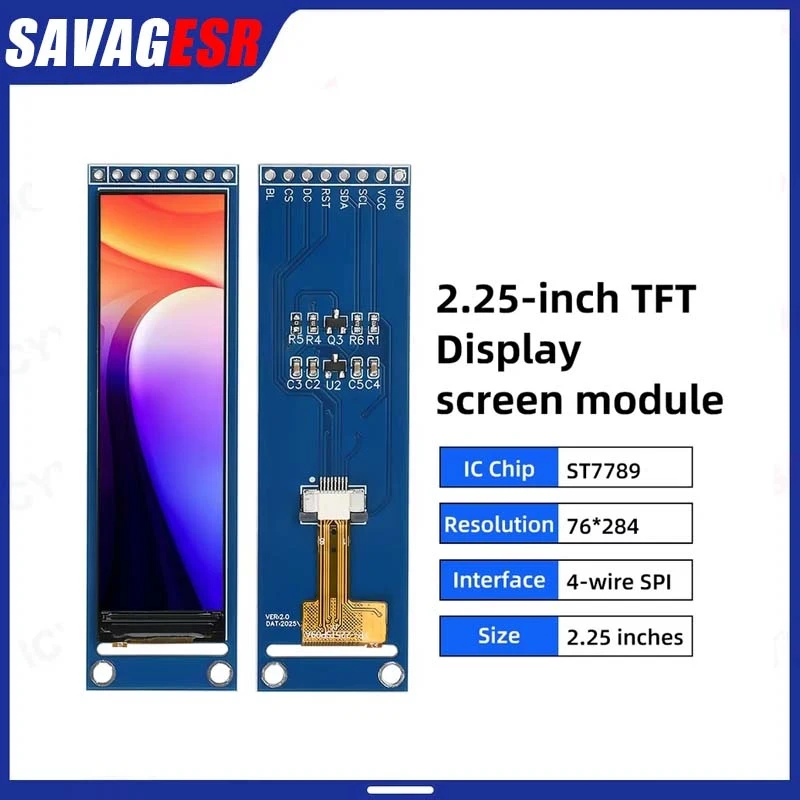 2.25-inch TFT LCD Small Screen Module ST7789 Screen 76*284 Module Full Viewing Angle SPI Color Screen 8-pin Blue Board Module