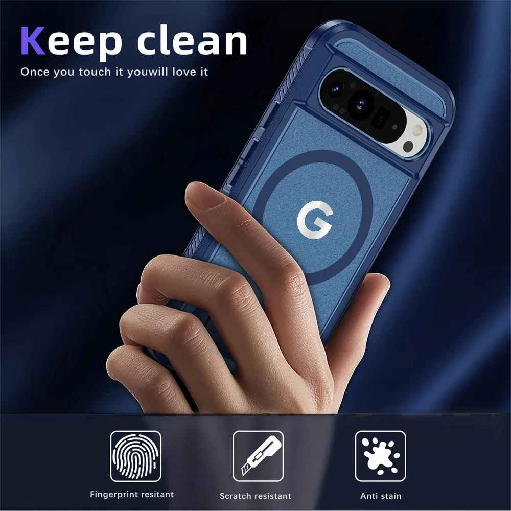 حافظة معززة مضادة للصدمات هجينة PC + حافظة من البولي يوريثان الحراري لهاتف جوجل بيكسل 10 9 برو XL 8A Pro حامل غير مرئي للشحن اللاسلكي غطاء مانع للانزلاق