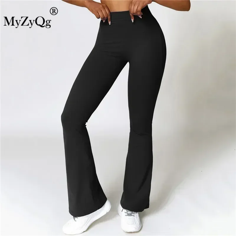 MyZyQg Women Peach Hip Lift Yoga Flare Pants Fitness Exercise Wide Leg Micro Cropped Pants High Waist Quick Dry Pilate Pants