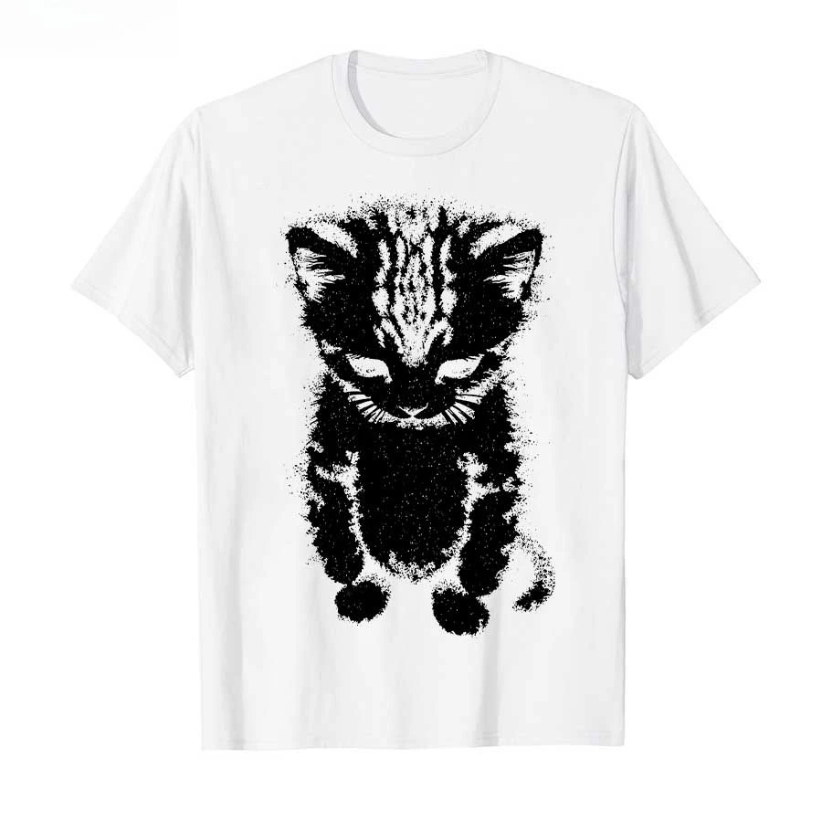 Vintage Splash Kitten Graphic T Shirt for Women Distressed Cat Print Short Sleeve Casual Top Streetwear Dating Party Outfit