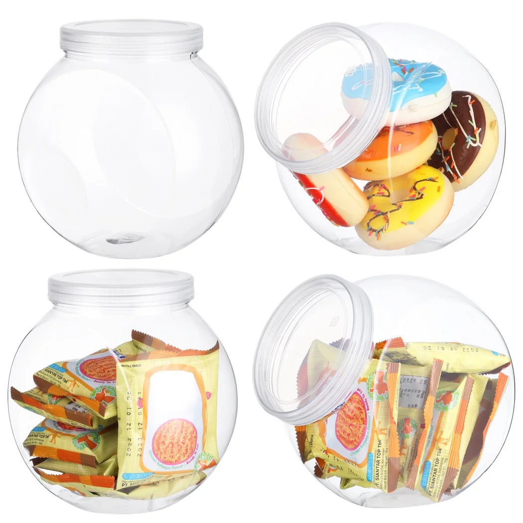 

4PCS Plastic Candy Jars Plastic Cookie Jar Food Storage Container Plastic Jar Cookie Container Countertop Organizer For Kitchens