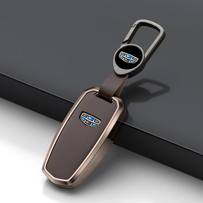 Geely 4 Buttons Car Key Protector, Blade Shape Zinc Alloy Leather Key Cover, For Xingyue L, Galaxy L7, Boyue L