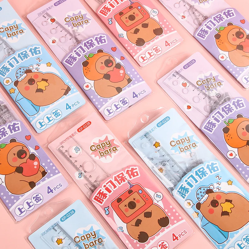 24set/lot Kawaii Capybara Ruler Set Creative Drawing Tool Bookmark Promotional Stationery Gift School Supplies