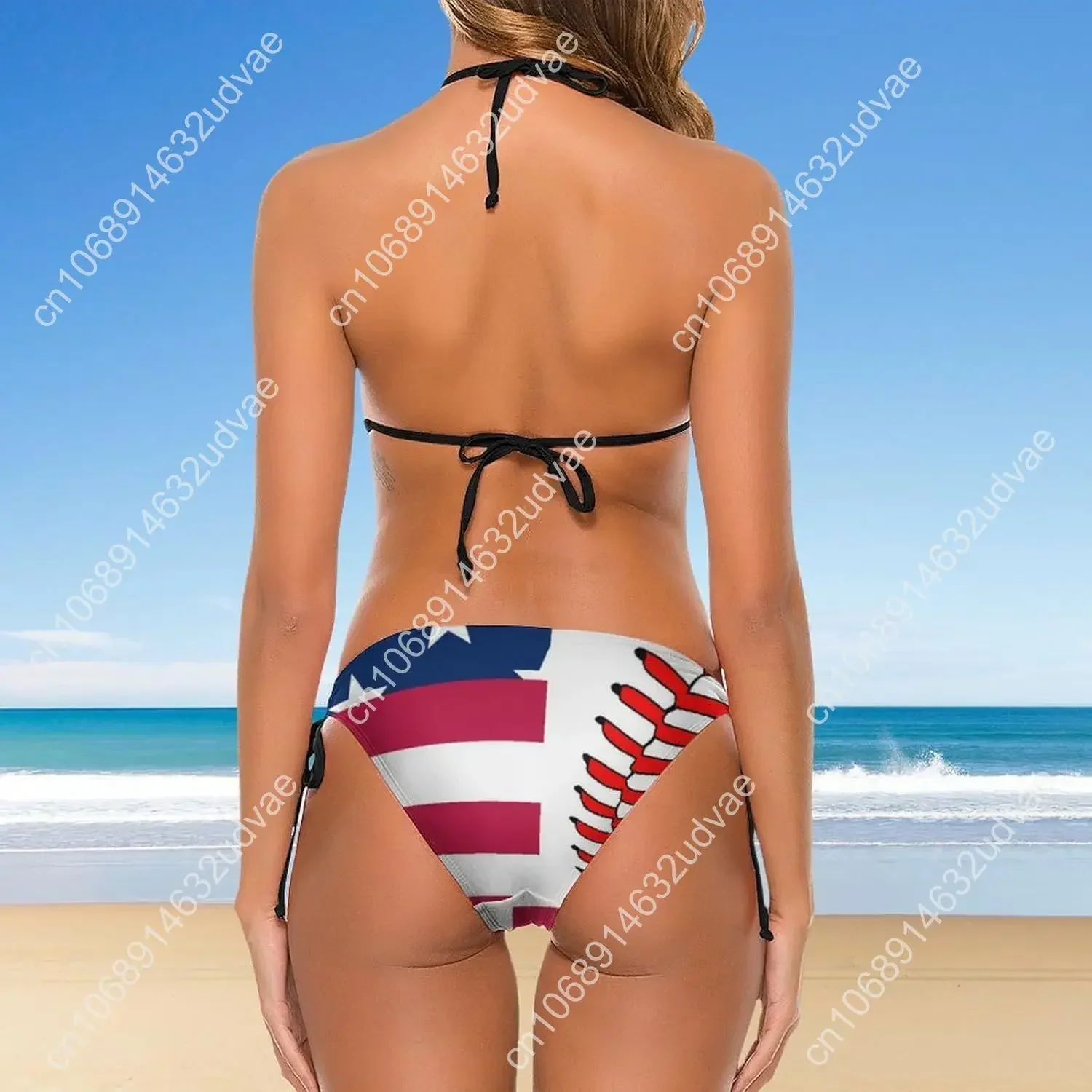 Conjunto de biquíni com bandeira de Porto Rico PR com sutiã e triângulo de tiras para mulheres