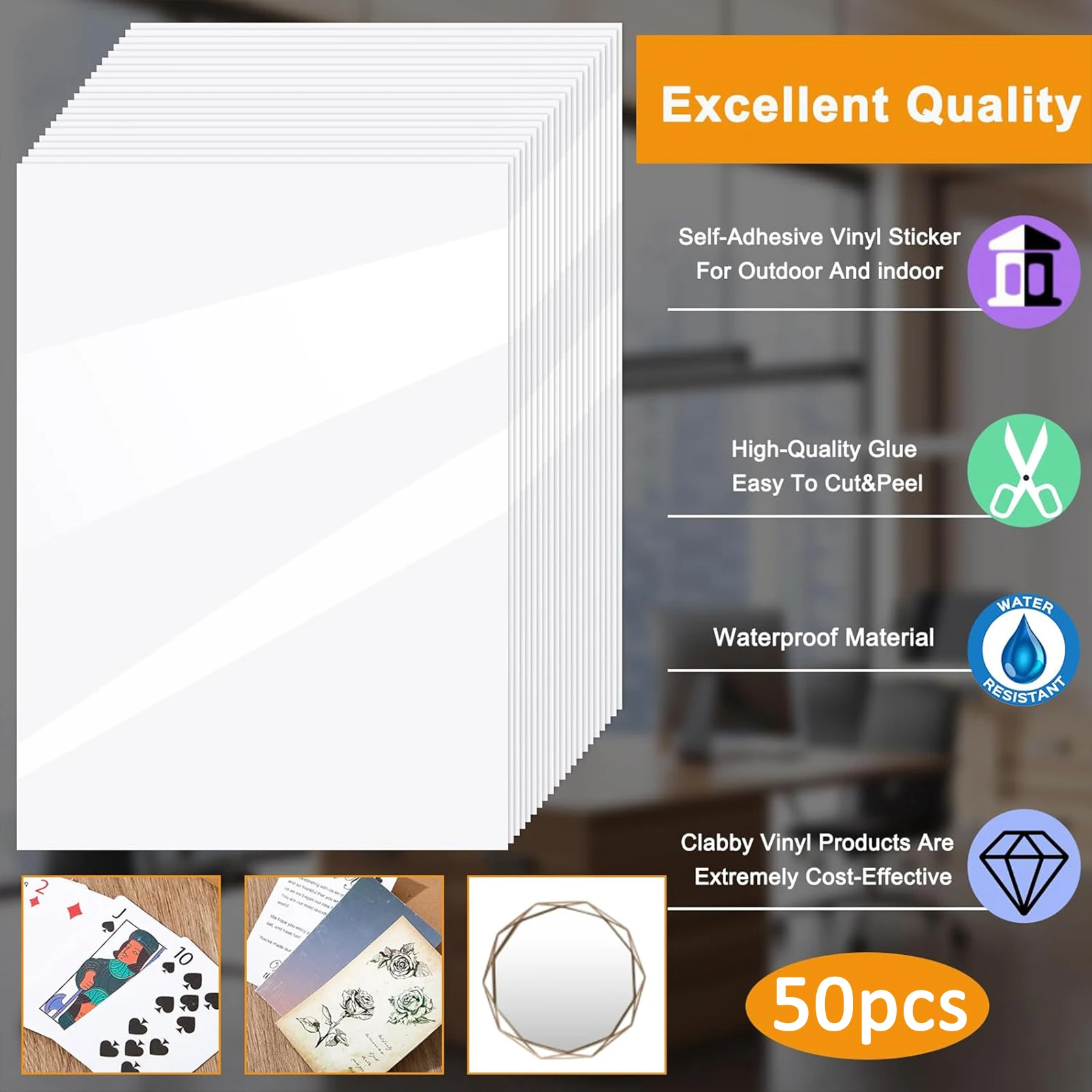 A4 50 Sheets  8.3 x 11.7 In Clear Holographic Sticker Paper Glitter Clear Overlay Cold Laminating Film Self Adhesive Vinyl Sheet