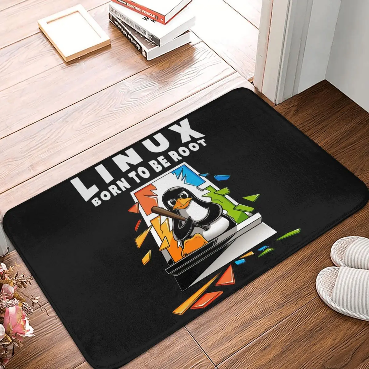 Linux Operating System Tux Penguin Kitchen Non-Slip Carpet Window Crash Root Illustration Bedroom Mat Welcome Doormat Home Rug