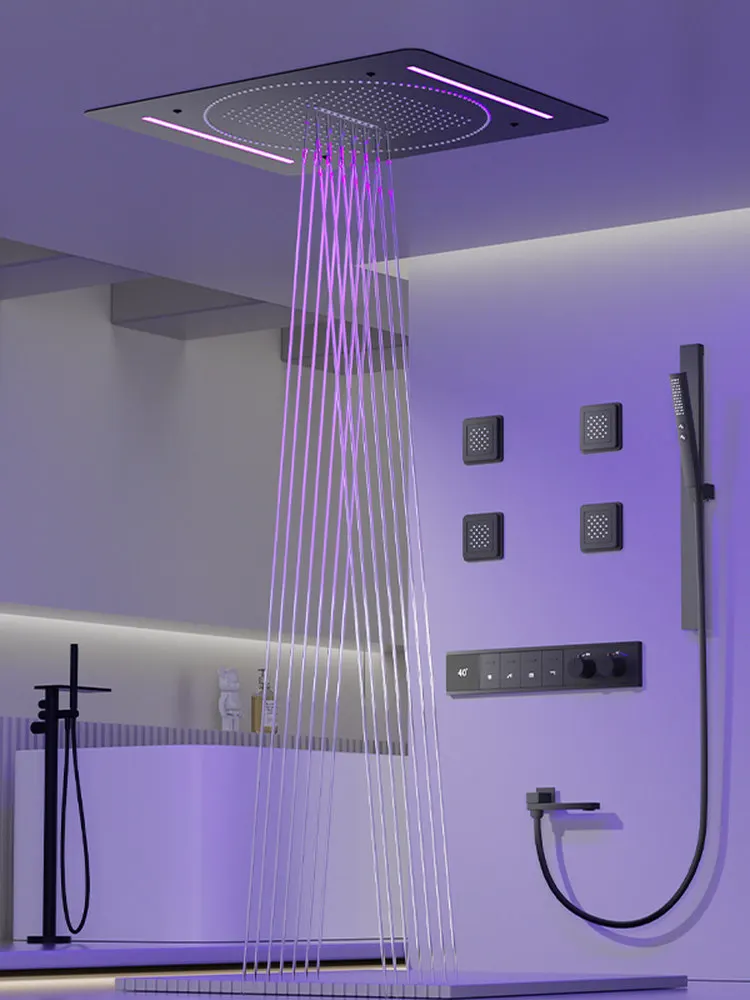 MYN Concealed Wall-mounted Constant Temperature Digital Display Canopy Atmosphere Lamp Shower Set square Shower Head All