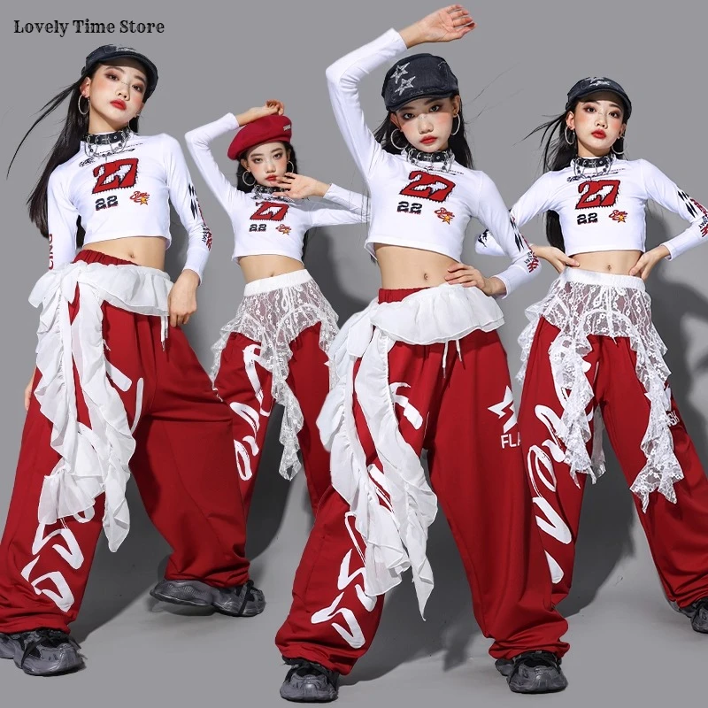 

Girls Hip Hop Crop Top Street Dance Letters Pant Kids K-pop Skirt Street Dance Clothes Sets Child Girl Group Streetwear Costumes