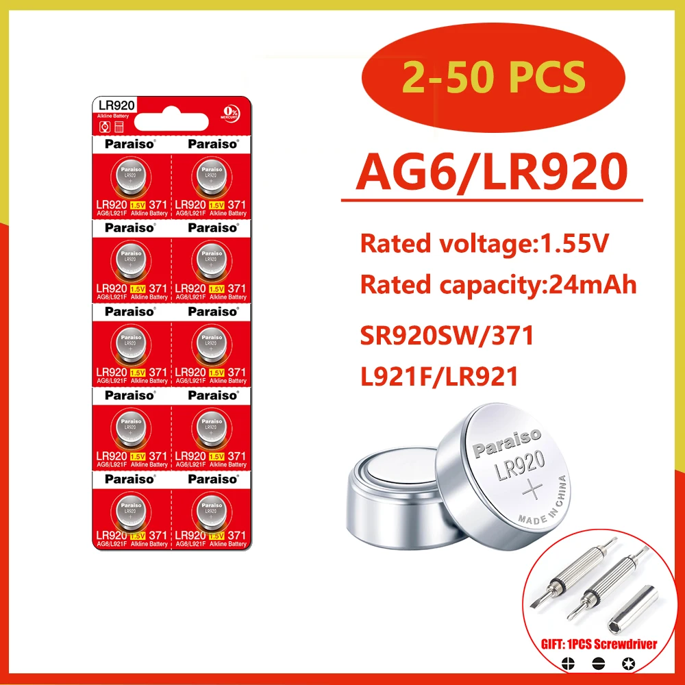 New 2-50PCS AG6 371 SR920SW LR920 SR927 171 370 L921 LR69 SR920 Button Batteries For Watch Toys Remote Cell Coin Battery