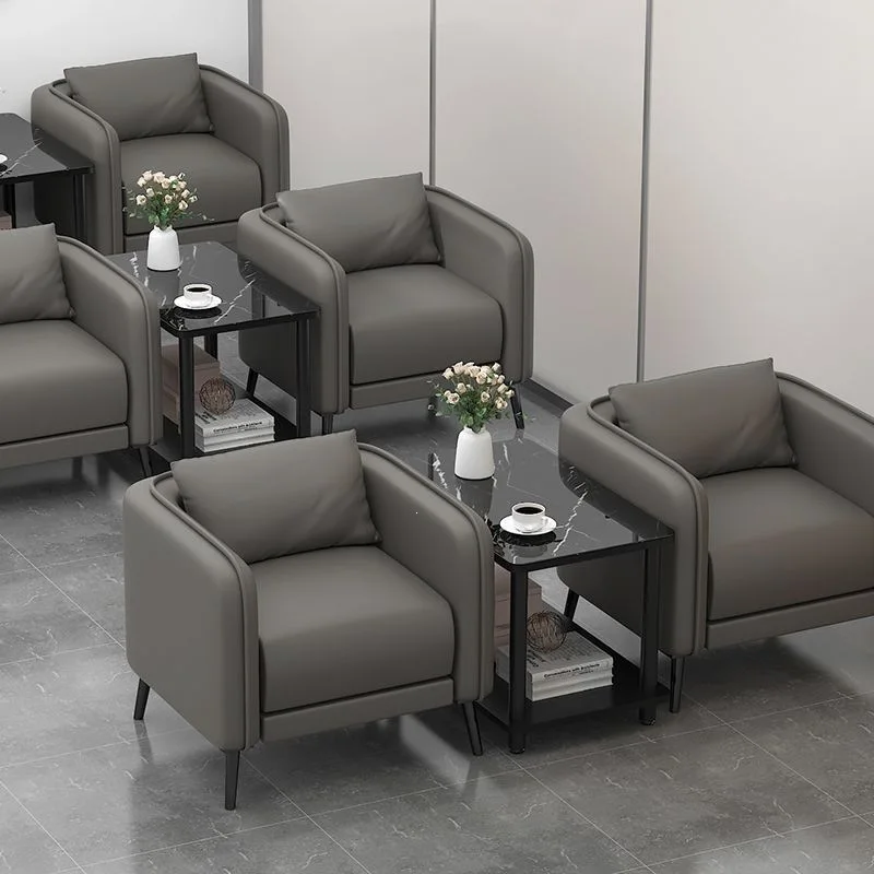Office sofa middle coffee table tempered glass small side table leather art business reception room meeting room