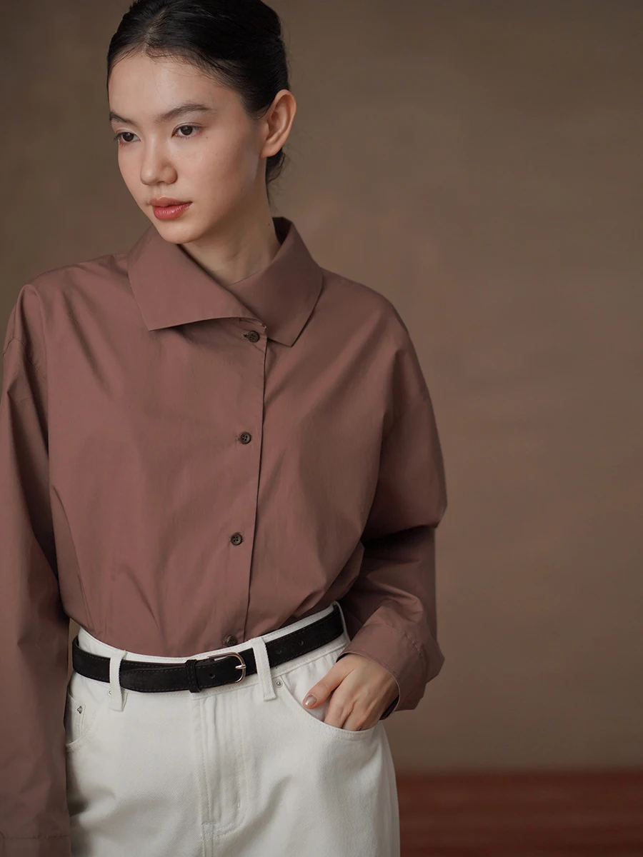 

Miss Ha Chi Breaktough Basic Large Collar Retro Loose Slimming irt Crisp Breathable 00 Cotton Commute Outerwear