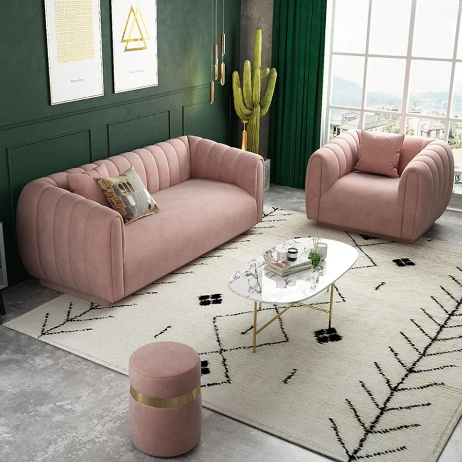 

'Hot Sales Luxury Upholstered Two Seat Sofa Modern Pink Velvet Loveseats Living Room Furniture Sofas