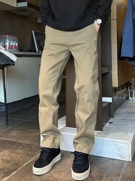 

Рабочие брюки из чистого хлопка в стиле ретро, свободные мужские повседневные брюки, прямые брюки, свободный крой, повседневные брюки для мужчин