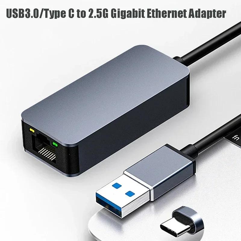 2500Mbps USB 3.0 Type-C Ethernet To RJ45 2.5G Wired Adapter Converter Lan Network Hub For Windows 7/8/10 MAC For PC Laptop