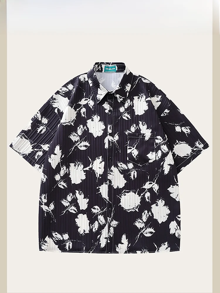 Visvim WMV Hawaii Ink Full Printed Short sleeve Shirts Men's Fashion Brand Loose Couple Casual All-matching Flower Shirt