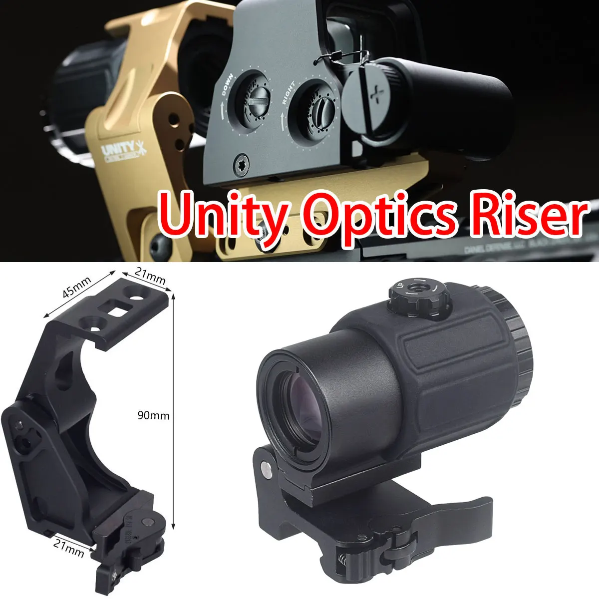 

Tactical 3X Magnifier Unity Fast Mount 2.26 Inch Optics Riser For G33 G43 G45 Scope 551 552 553 558 Holographic Red Dot Sight