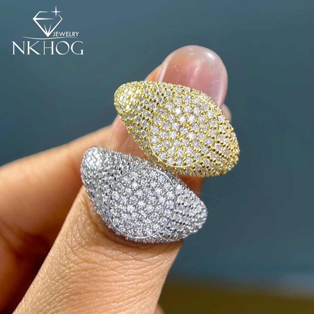 

NKHOG 1.2mm Full Moissanite Rings For Women Men S925 Silver Lab Diamond Hiphop Party Band Gift 18K Plated Fine Jewelry Certified