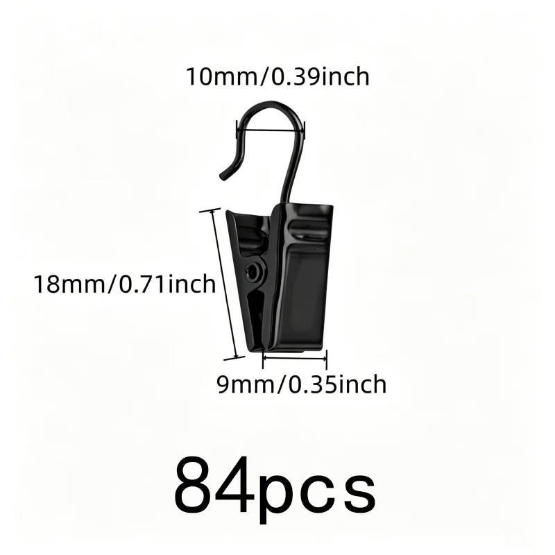 84 pcs Open Curtain Hooks, Silver Open-End Design, suitable for Balcony Door Drapery, Strong Secure Grip