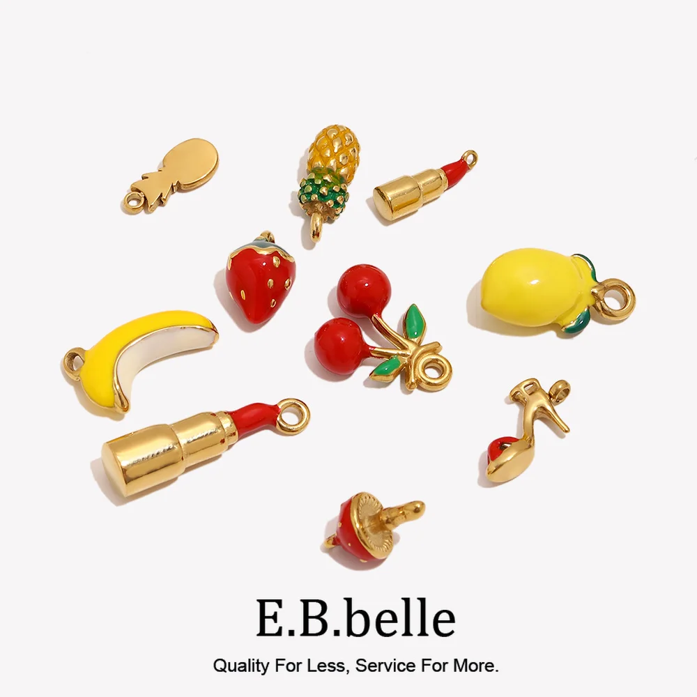 E.B.belle 18K vergoldete Emaille-Fruchtanhänger aus Edelstahl für Halsketten, Armbänder, Ohrringe, DIY-Schmuckzubehör