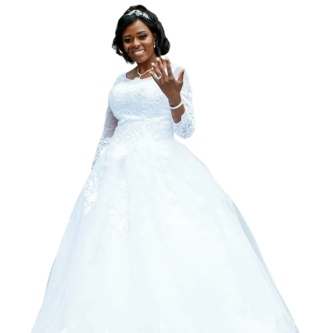 Schönheit Scoop Afrikanische Schwarz Frauen Hochzeit Kleider 3/4 Langarm Ballkleid Spitze Applique Braut Kleid