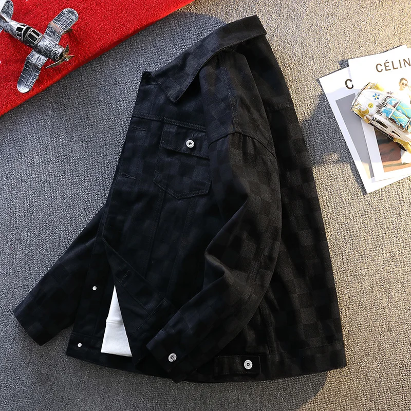 2026 Spring New Men's Versatile High Quality Jackets men Fashion Trend Comfortable Loose Casual grid pattern Denim Jacket